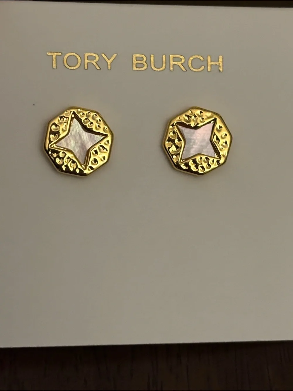 Brand new Tory Burch Gold plated mother of pearl Starburst Stud Earrings